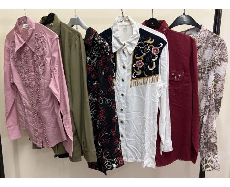 6 women's blouses and shirts in varying styles and patterns to include animal print, Country &amp; Western style and embroide