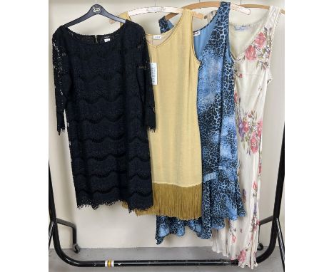 4 ladies dresses in varying styleS and sizes. To include a lace shift dress by La Redoute (size 14) and a sleeveless cream fl