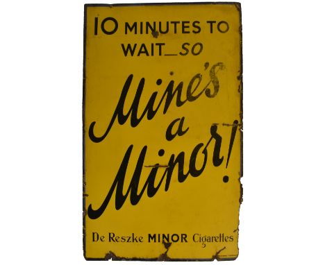 De Reszke Minor Cigarettes - a vintage early 20th century circa 1920s advertising point of sale porcelain enamel sign. The si