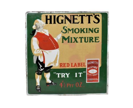 Hignett's Smoking Mixture - a vintage early 20th century Hignett's Smoking Mixture porcelain enamel point of sale advertising