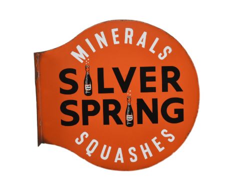 A retro mid 20th century 1950s Silver Spring porcelain enamel advertising double sided point of sale shop sign. The sign of c