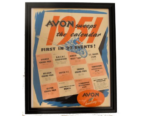 Avon Sweeps the Calendar - a vintage mid 20th century 1951 Avon Sweeps The Calendar poster. Printed in full colour with event