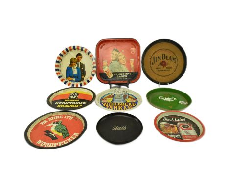 Breweriana - A mixed selection of vintage 20th century point of sale advertising pub beer trays. Mix of metal examples with o