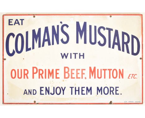 Colman's Mustard - A vintage early 20th century industrial shop point of sale advertising porcelain enamel sign. White ground