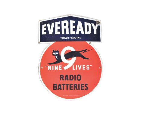 Ever Ready - a vintage 20th century 1950s Ever Ready porcelain enamel point of sale advertising sign. The sign of shaped form