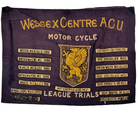 Automobilia - an original 1920s / 1930s&nbsp; inter-war period Wessex ACU Auto Cycle Union Motor Cycle League Trials flag ban