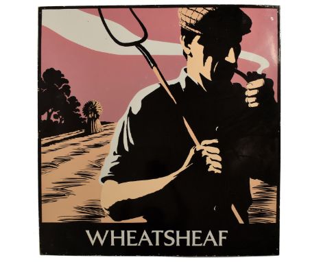 A large 20th century Wheatsheaf pictorial pub advertising porcelain enamel sign. Large square form with pictorial imagery of 