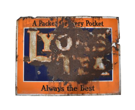 Lyon's Tea - a vintage early 20th century porcelain enamel point of sale shop display advertising sign for Lyons Tea. The sig