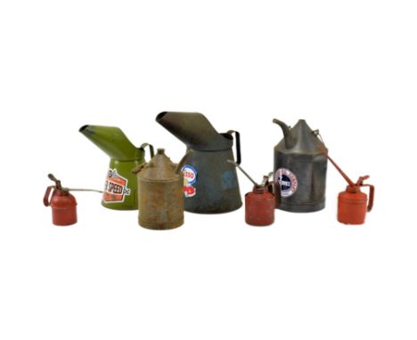 Automobilia - A selection of early 20th century oil cans and priming stoves. Various sizes including 2 litres, Gallon, etc. S