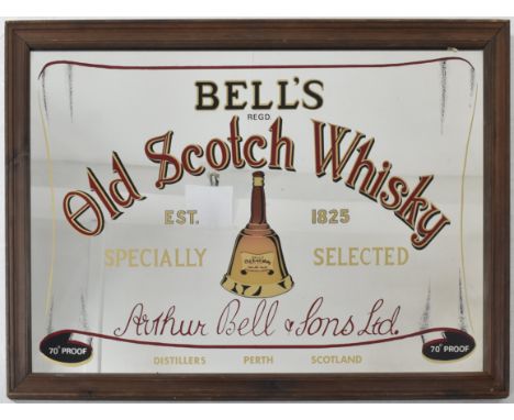 Bell's Old Scotch Whisky - a vintage mid 20th century Bells Old Scotch Whisky point of sale pub advertising display mirror. R