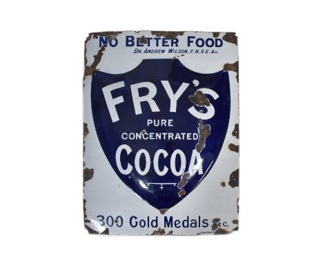 Fry's Cocoa - an early 20th century 1910 Fry's Cocoa porcelain enamel advertising shop sign. The sign of rectangular form hav