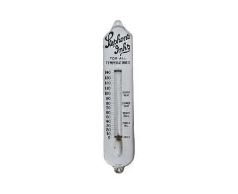 Stephens Inks - a vintage mid century circa 1960s enamel oversized wall hanging thermometer (lacking mercury glass measure tu