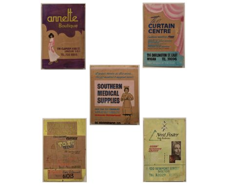 Five&nbsp;vintage 20th century 1970s carded shop display point of sale advertising signs. The signs of rectangular include So