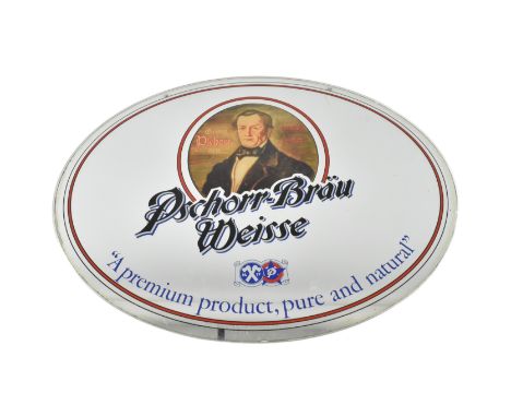 Breweriana - a vintage 20th century Pschorr-Brau Weisse pub / bar advertising mirror. The mirror of oval form with central pi