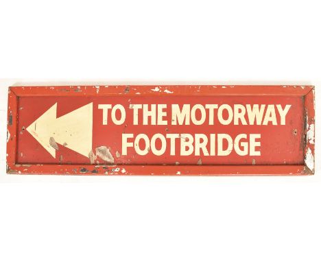 Motoring interest - a vintage mid 20th century wooden road sign panel. The directing sign on read ground with raised border, 