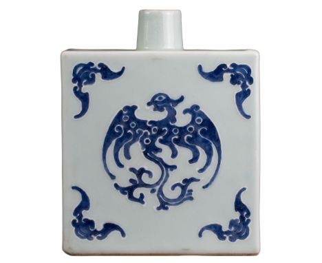 RARE CHINESE PORCELAIN ‘PHOENIX &amp; BATS’ TEA CADDY, QIANLONG MARK AND PERIOD, 18th CENTURY  Of square form covered in a pa