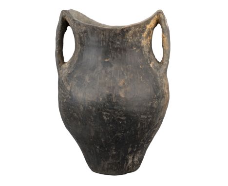 RARE CHINESE NEOLITHIC BLACK POTTERY JAR – SIWA CULTURE  The body heavily-potted and with a smooth burnished surface. A small