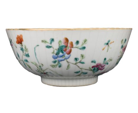 CHINESE FAMILLE ROSE PORCELAIN BOWL, TONGZHI PERIOD  With lobed body decorated with famille rose enamels of insects and flowe