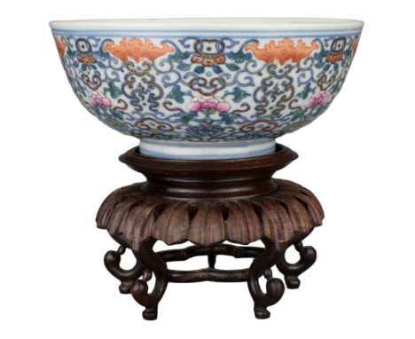 FINE CHINESE DOUCAI PORCELAIN BOWL, JIAQING MARK AND PERIOD, EARLY 19th CENTURY  Finely decorated with gilt and doucai enamel