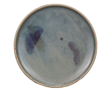 CHINESE YUAN DYNASTY JUNYAO DISH  Thickly-potted, covered in a light blue glaze with purple splashes to the face. The glaze c