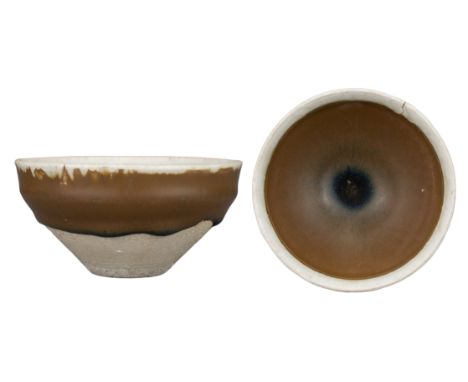CHINESE CIZHOU TEA BOWL, SONG DYNASTY  With white rim covered in a thick brown glaze covering the interior and half of the ex