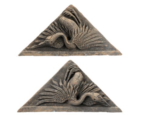 PAIR OF CHINESE MING DYNASTY PAINTED POTTERY PHOENIX TILES  Made of a dense grey pottery and painted in black pigment. Each t
