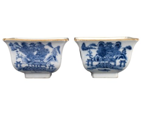 PAIR OF CHINESE BLUE AND WHITE PORCELAIN BOWLS, DAOGUANG MARK AND PERIOD, 19th CENTURY  Of square form, decorated with a coas