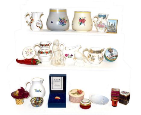 A tray of mainly ceramic collectables, to include Royal Worcester jugs after 18th century originals, two Poole vases (one 192