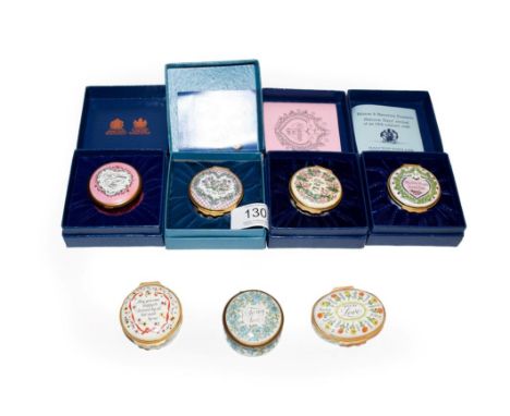 Seven Halcyon Days enamel pill boxes, four with original boxes (7)