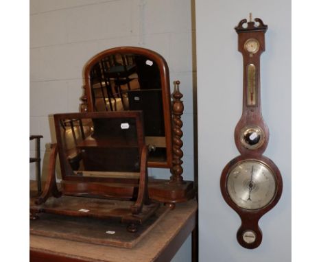 A 19th century rosewood wheel barometer, signed J. L. C. Astilioni, Askern, together with a Regency mahogany dressing table m