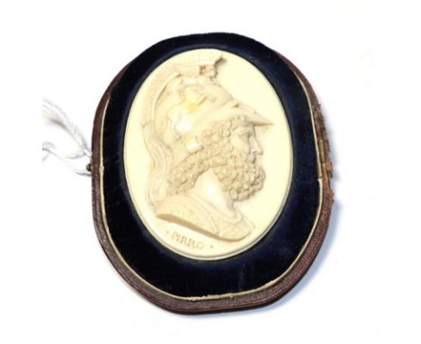 An 18th century Grand Tour oval ivory portrait plaque of King Pyrrhus of Epirus attributed to Giovanni Battista Pozzo circa 1