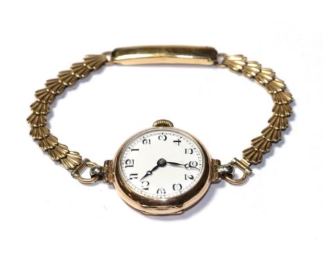 A lady's 9 carat gold enamel dial wristwatch, 1928, lever movement signed Super Vertex, enamel dial with Arabic numerals, hin