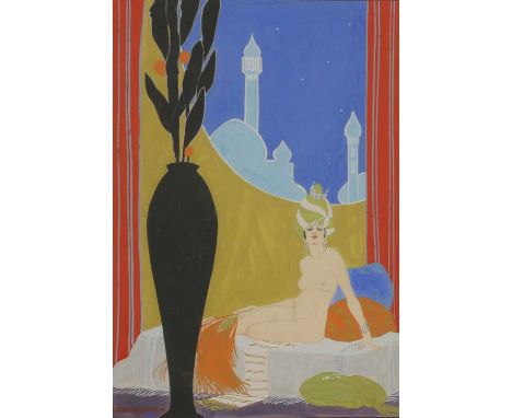J P Seaborn (20th century) A seated nude with fan and pearlssigned 'J. P. SEABORN' l.r., gouache39.5 x 27cmCondition ReportFr