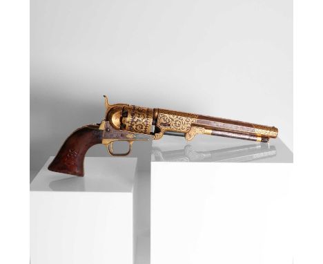 A koftgari-decorated .36 Colt Model 1851 Navy six-shot revolver, stamped 'Colt's Patent', 'serial no. 31021', the trigger gua
