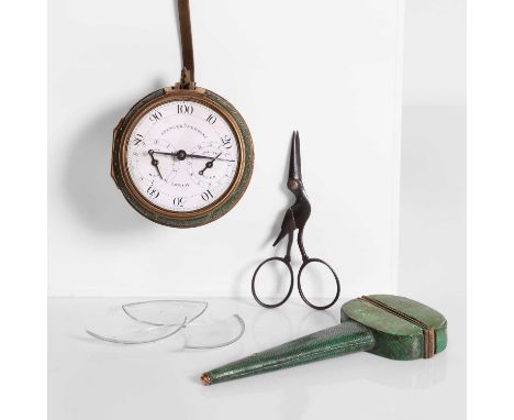 A shagreen-cased pedometer, 18th century, by Spencer &amp; Perkins, London, the 42mm enamelled dial marked with 1-100 steps, 