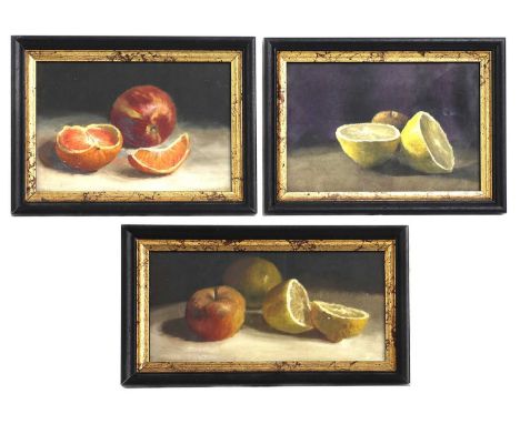 Mary Cummins (20th century) Apples, oranges and lemonstwo still lifes, oil on canvas laid on board13 x 27cm and 16 x 23.5cm;t