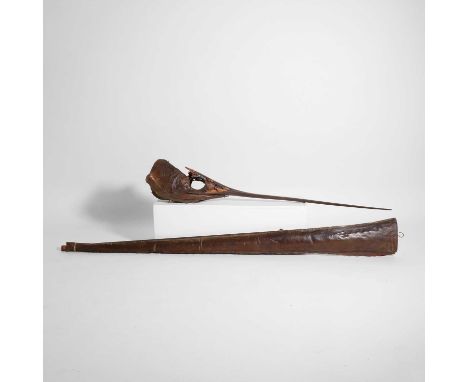 Taxidermy: a swordfish head and rostrum, 19th century, of typical form121cm long, anda conger eel skin,mounted to a board,161