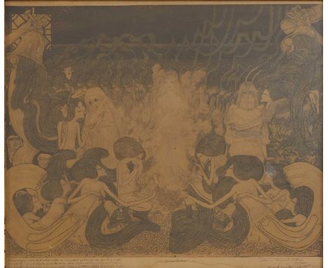 Jan Toorop (Indonesian-Dutch, 1858-1928) 'The Three Brides'reproduction print with chalk, signed, inscribed in Dutch and date
