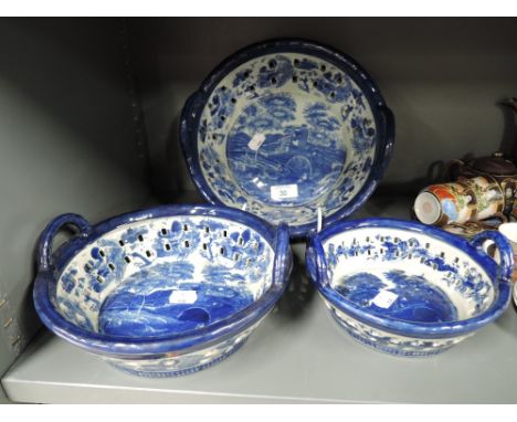 A set of vintage graduated ceramic bowls by Victoria Ware Ironstone flow blue