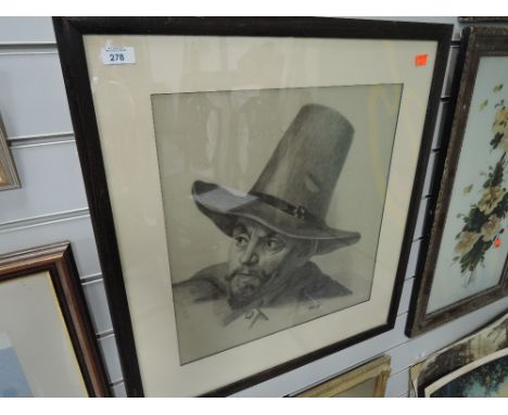 A vintage pencil sketch of a Tudor man similar to Guy Fawkes