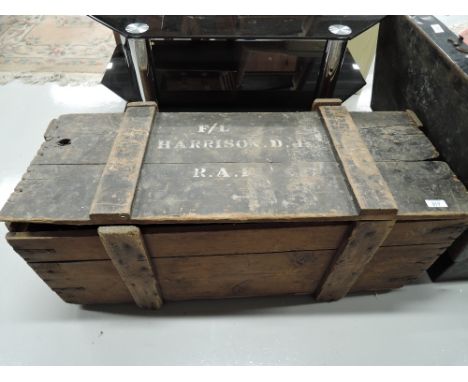A vintage wooden crate stamped RAF , F/L Harrison D.J. , militaria interest 