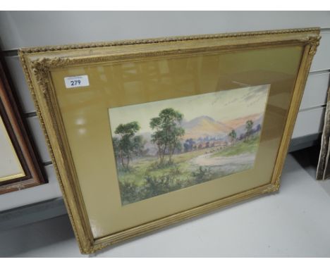 A vintage watercolour medium in plaster and gilt style frame