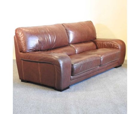 A modern brown leather three seater sofa205w x 96d x 90h cm