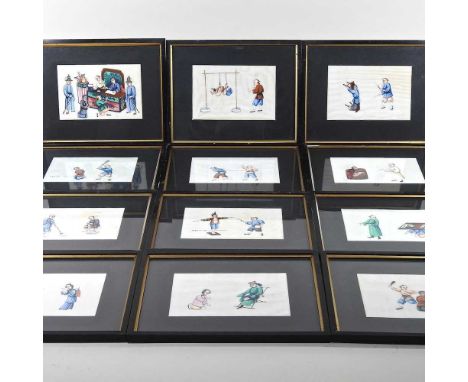 Chinese School, 19th century, a set of twelve Chinese scenes, depicting various punishments, on rice paper, each 11 x 16cmAll