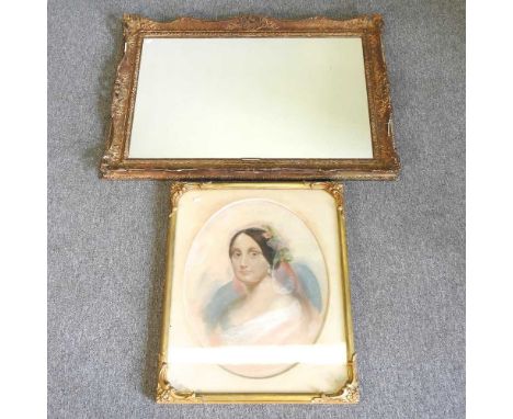 English school, portrait of a lady, pastel, 61 x 44cm, together with a gilt framed wall mirror (2)