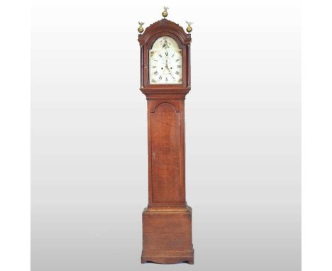 An early 19th century oak cased longcase clock, the twelve inch painted dial signed Thos. Bennet, Coggeshall, the eight day m