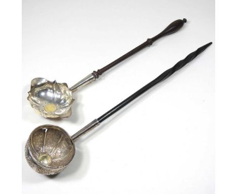 An 18th century silver toddy ladle, inset with a George III third-guinea coin to the bowl, dated 1809, having a turned wooden