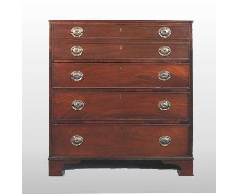 A George III mahogany secretaire chest, with a pull out fitted interior, over three long drawers, on bracket feet102w x 50d x