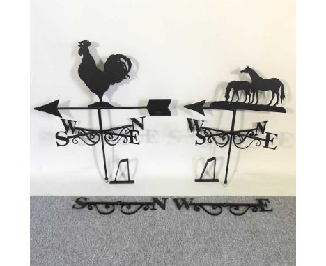A cockerel weather vane, together with another of two horses and spare parts (2)