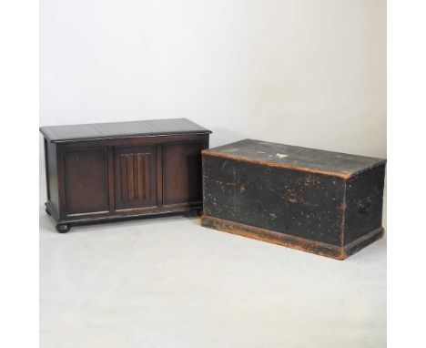 An antique painted pine trunk, together with a blanket box (2)largest 97w x 48d x 46h cm